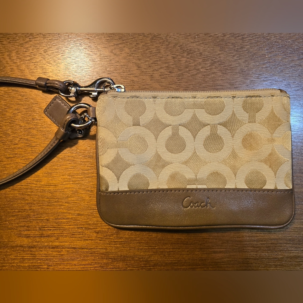 Coach Beige and Brown Signature Wristlet